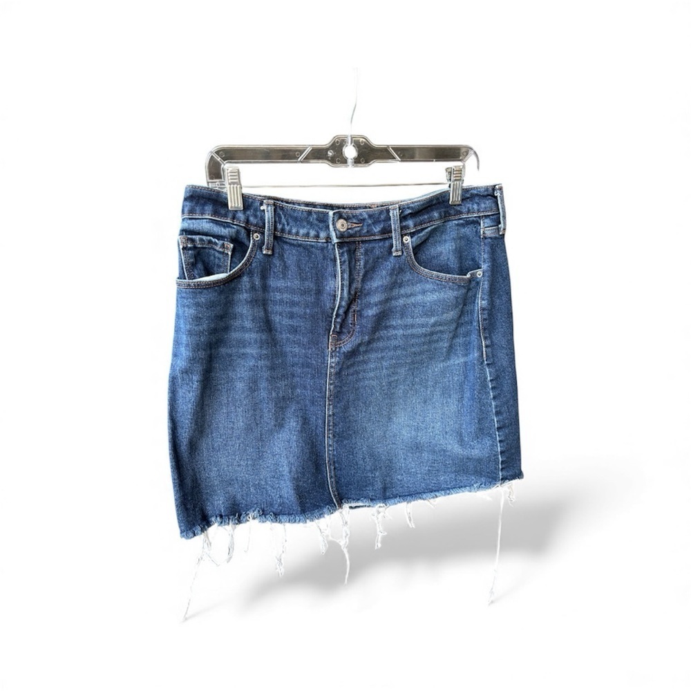 Old Navy Dark Denim Mini Skirt with Frayed Hem